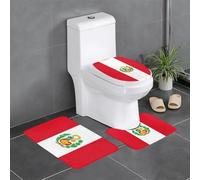 Anti-Slip Floor Mat 3-Piece Set YYHHAOFA Flag of Peru Pattern U-Shaped Toilet Floor Mat, Tightly Attached, Absorbent & Durable, Thick & Comfortable