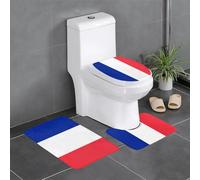 Anti-Slip Floor Mat 3-Piece Set YYHHAOFA French Flag Pattern U-Shaped Toilet Floor Mat, Tightly Attached, Absorbent & Durable, Thick & Comfortable