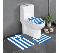 Anti-Slip Floor Mat 3-Piece Set YYHHAOFA Greek Flag Pattern U-Shaped Toilet Floor Mat, Tightly Attached, Absorbent & Durable, Thick & Comfortable