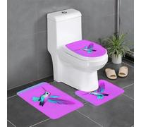 Anti-Slip Floor Mat 3-Piece Set YYHHAOFA Hummingbird with Wings Pattern U-Shaped Toilet Floor Mat, Tightly Attached, Absorbent & Durable, Thick & Comfortable