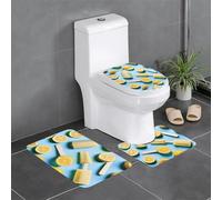 Anti-Slip Floor Mat 3-Piece Set YYHHAOFA Lemon Popsicle Pattern U-Shaped Toilet Floor Mat, Tightly Attached, Absorbent & Durable, Thick & Comfortable