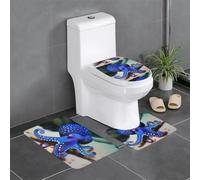 Anti-Slip Floor Mat 3-Piece Set YYHHAOFA Octopus Pattern U-Shaped Toilet Floor Mat, Tightly Attached, Absorbent & Durable, Thick & Comfortable