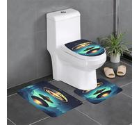 Anti-Slip Floor Mat 3-Piece Set YYHHAOFA Spacecraft descend Pattern U-Shaped Toilet Floor Mat, Tightly Attached, Absorbent & Durable, Thick & Comfortable
