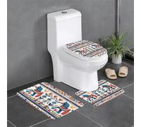 Anti-Slip Floor Mat 3-Piece Set YYHHAOFA Swedish Dala Horse Folk Pattern U-Shaped Toilet Floor Mat, Tightly Attached, Absorbent & Durable, Thick & Comfortable