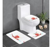 Anti-Slip Floor Mat Set of 3 DDCXZPP Little Devil Rowing Printed U-Shaped Toilet Floor Mat, Tightly Attached, Absorbent & Durable, Thick & Comfortable