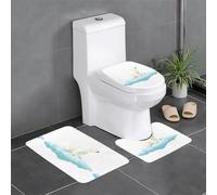 Anti-Slip Floor Mat Set of 3 DDCXZPP Polar Bear on The Cloud Printed U-Shaped Toilet Floor Mat, Tightly Attached, Absorbent & Durable, Thick & Comfortable