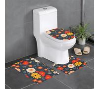 Anti-Slip Floor Mat Set of 3 DDCXZPP Some Beautiful Flowers Printed U-Shaped Toilet Floor Mat, Tightly Attached, Absorbent & Durable, Thick & Comfortable