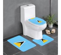 Anti-Slip Floor Mat Set of 3 MJHKXLJ Flag of Saint Lucia Prints U-Shaped Toilet Floor Mat, Tightly Attached, Absorbent & Durable, Thick & Comfortable