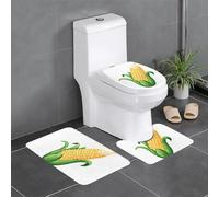 Anti-Slip Floor Mat Set of 3 MJHKXLJ Golden Embroidery Corn Prints U-Shaped Toilet Floor Mat, Tightly Attached, Absorbent & Durable, Thick & Comfortable