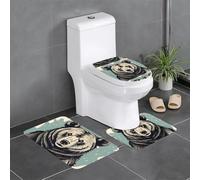 Anti-Slip Floor Mat Set of 3 MJHKXLJ Wildlife Hand Drawn Bear Animal Prints U-Shaped Toilet Floor Mat, Tightly Attached, Absorbent & Durable, Thick & Comfortable