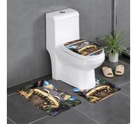Anti-Slip Floor Mat Set of 3 MSRHIUEF Big Mouth House Stamp U-Shaped Toilet Floor Mat, Tightly Attached, Absorbent & Durable, Thick & Comfortable