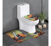 Anti-Slip Floor Mat Set of 3 MSRHIUEF Cute Crying Chainsaw Stamp U-Shaped Toilet Floor Mat, Tightly Attached, Absorbent & Durable, Thick & Comfortable