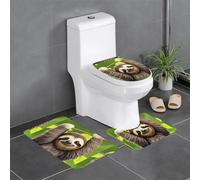 Anti-Slip Floor Mat Set of 3 MSRHIUEF Cute Sloth Stamp U-Shaped Toilet Floor Mat, Tightly Attached, Absorbent & Durable, Thick & Comfortable