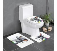 Anti-Slip Floor Mat Set of 3 MSRHIUEF Elephant Dancing in The Rainbow rain Stamp U-Shaped Toilet Floor Mat, Tightly Attached, Absorbent & Durable, Thick & Comfortable