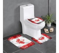 Anti-Slip Floor Mat Set of 3 MSRHIUEF Retro Canada Flag Stamp U-Shaped Toilet Floor Mat, Tightly Attached, Absorbent & Durable, Thick & Comfortable