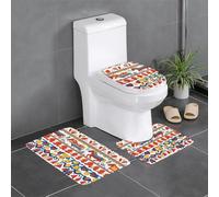 Anti-Slip Floor Mat Set of 3 MSRHIUEF Runner Swedish Dala Horse Folk Stamp U-Shaped Toilet Floor Mat, Tightly Attached, Absorbent & Durable, Thick & Comfortable