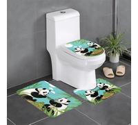 Anti-Slip Floor Mat Set of 3 MSRHIUEF Two Cute Big Pandas Stamp U-Shaped Toilet Floor Mat, Tightly Attached, Absorbent & Durable, Thick & Comfortable