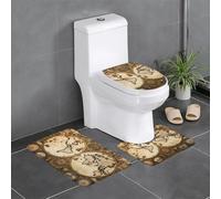 Anti-Slip Floor Mat Set of 3 MSRHIUEF Vintage Old World map Stamp U-Shaped Toilet Floor Mat, Tightly Attached, Absorbent & Durable, Thick & Comfortable