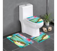 Anti-Slip Floor Mat Set of 3 WHJSHOP Caribbean Scenery Printing U-Shaped Toilet Floor Mat, Tightly Attached, Absorbent & Durable, Thick & Comfortable
