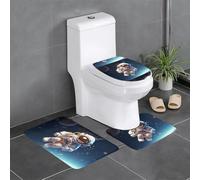 Anti-Slip Floor Mat Set of 3 WHJSHOP Cartoon Astronaut Printing U-Shaped Toilet Floor Mat, Tightly Attached, Absorbent & Durable, Thick & Comfortable