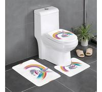 Anti-Slip Floor Mat Set of 3 WHJSHOP Crossing The Rainbow Printing U-Shaped Toilet Floor Mat, Tightly Attached, Absorbent & Durable, Thick & Comfortable