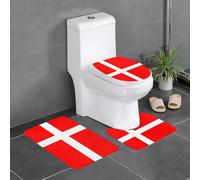 Anti-Slip Floor Mat Set of 3 WHJSHOP Denmark Danish Flag Printing U-Shaped Toilet Floor Mat, Tightly Attached, Absorbent & Durable, Thick & Comfortable