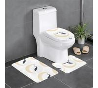 Anti-Slip Floor Mat Set of 3 WHJSHOP Dolphin Crossing The Moon Printing U-Shaped Toilet Floor Mat, Tightly Attached, Absorbent & Durable, Thick & Comfortable