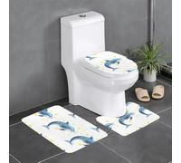 Anti-Slip Floor Mat Set of 3 WHJSHOP Dolphin Picking Stars Printing U-Shaped Toilet Floor Mat, Tightly Attached, Absorbent & Durable, Thick & Comfortable
