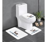 Anti-Slip Floor Mat Set of 3 WHJSHOP Elk Stepping on The Water Printing U-Shaped Toilet Floor Mat, Tightly Attached, Absorbent & Durable, Thick & Comfortable