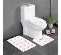 Anti-Slip Floor Mat Set of 3 WHJSHOP Flamingo Gently Touching The Water Printing U-Shaped Toilet Floor Mat, Tightly Attached, Absorbent & Durable, Thick & Comfortable