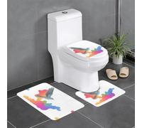 Anti-Slip Floor Mat Set of 3 WHJSHOP Flying Doves Among Colorful Clouds Printing U-Shaped Toilet Floor Mat, Tightly Attached, Absorbent & Durable, Thick & Comfortable