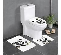 Anti-Slip Floor Mat Set of 3 WHJSHOP Giant Panda Eating Bamboo Printing U-Shaped Toilet Floor Mat, Tightly Attached, Absorbent & Durable, Thick & Comfortable