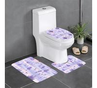 Anti-Slip Floor Mat Set of 3 WHJSHOP Lavender Field Bike Printing U-Shaped Toilet Floor Mat, Tightly Attached, Absorbent & Durable, Thick & Comfortable