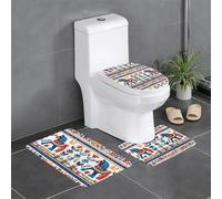 Anti-Slip Floor Mat Set of 3 WHJSHOP Swedish Dala Horse Folk Printing U-Shaped Toilet Floor Mat, Tightly Attached, Absorbent & Durable, Thick & Comfortable