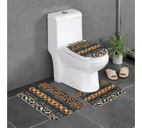 Anti-Slip Floor Mat Set of 3 YYHWHJDE African Tribal Ethnic Texture Pattern U-Shaped Toilet Floor Mat, Tightly Attached, Absorbent & Durable, Thick & Comfortable