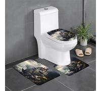 Anti-Slip Floor Mat Set of 3 YYHWHJDE Ancient City by The Sea Pattern U-Shaped Toilet Floor Mat, Tightly Attached, Absorbent & Durable, Thick & Comfortable