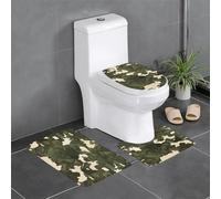 Anti-Slip Floor Mat Set of 3 YYHWHJDE Army Camouflage Pattern U-Shaped Toilet Floor Mat, Tightly Attached, Absorbent & Durable, Thick & Comfortable
