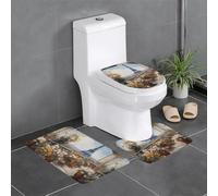 Anti-Slip Floor Mat Set of 3 YYHWHJDE Beautiful Eiffel Tower Pattern U-Shaped Toilet Floor Mat, Tightly Attached, Absorbent & Durable, Thick & Comfortable