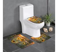 Anti-Slip Floor Mat Set of 3 YYHWHJDE Beautiful Yellow Sunflowers Pattern U-Shaped Toilet Floor Mat, Tightly Attached, Absorbent & Durable, Thick & Comfortable