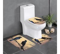 Anti-Slip Floor Mat Set of 3 YYHWHJDE Black Crow Birds Pattern U-Shaped Toilet Floor Mat, Tightly Attached, Absorbent & Durable, Thick & Comfortable