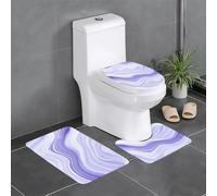 Anti-Slip Floor Mat Set of 3 YYHWHJDE Blue and Purple Waves Pattern U-Shaped Toilet Floor Mat, Tightly Attached, Absorbent & Durable, Thick & Comfortable