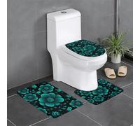 Anti-Slip Floor Mat Set of 3 YYHWHJDE Blue Hibiscus Flower Pattern U-Shaped Toilet Floor Mat, Tightly Attached, Absorbent & Durable, Thick & Comfortable