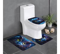 Anti-Slip Floor Mat Set of 3 YYHWHJDE Blue Owl Pattern U-Shaped Toilet Floor Mat, Tightly Attached, Absorbent & Durable, Thick & Comfortable
