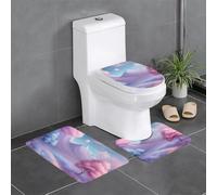 Anti-Slip Floor Mat Set of 3 YYHWHJDE Blue Pink and Purple Pastel Colors Pattern U-Shaped Toilet Floor Mat, Tightly Attached, Absorbent & Durable, Thick & Comfortable