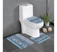 Anti-Slip Floor Mat Set of 3 YYHWHJDE Blue Polynesian Maori Tribal Pattern Pattern U-Shaped Toilet Floor Mat, Tightly Attached, Absorbent & Durable, Thick & Comfortable