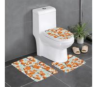 Anti-Slip Floor Mat Set of 3 YYHWHJDE Cartoon Little Foxes Pattern U-Shaped Toilet Floor Mat, Tightly Attached, Absorbent & Durable, Thick & Comfortable