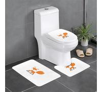 Anti-Slip Floor Mat Set of 3 YYHWHJDE Cartoon Orange Fox Pattern U-Shaped Toilet Floor Mat, Tightly Attached, Absorbent & Durable, Thick & Comfortable