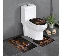 Anti-Slip Floor Mat Set of 3 YYHWHJDE Cigar and Whiskey Pattern U-Shaped Toilet Floor Mat, Tightly Attached, Absorbent & Durable, Thick & Comfortable