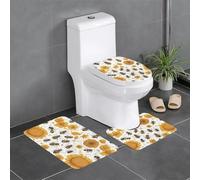 Anti-Slip Floor Mat Set of 3 YYHWHJDE Cute Little bee Pattern U-Shaped Toilet Floor Mat, Tightly Attached, Absorbent & Durable, Thick & Comfortable