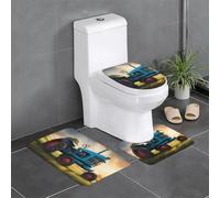 Anti-Slip Floor Mat Set of 3 YYHWHJDE Fantasy Farm Tractor Pattern U-Shaped Toilet Floor Mat, Tightly Attached, Absorbent & Durable, Thick & Comfortable